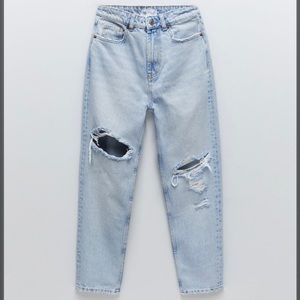 Zara ripped light blue wash mom jeans
